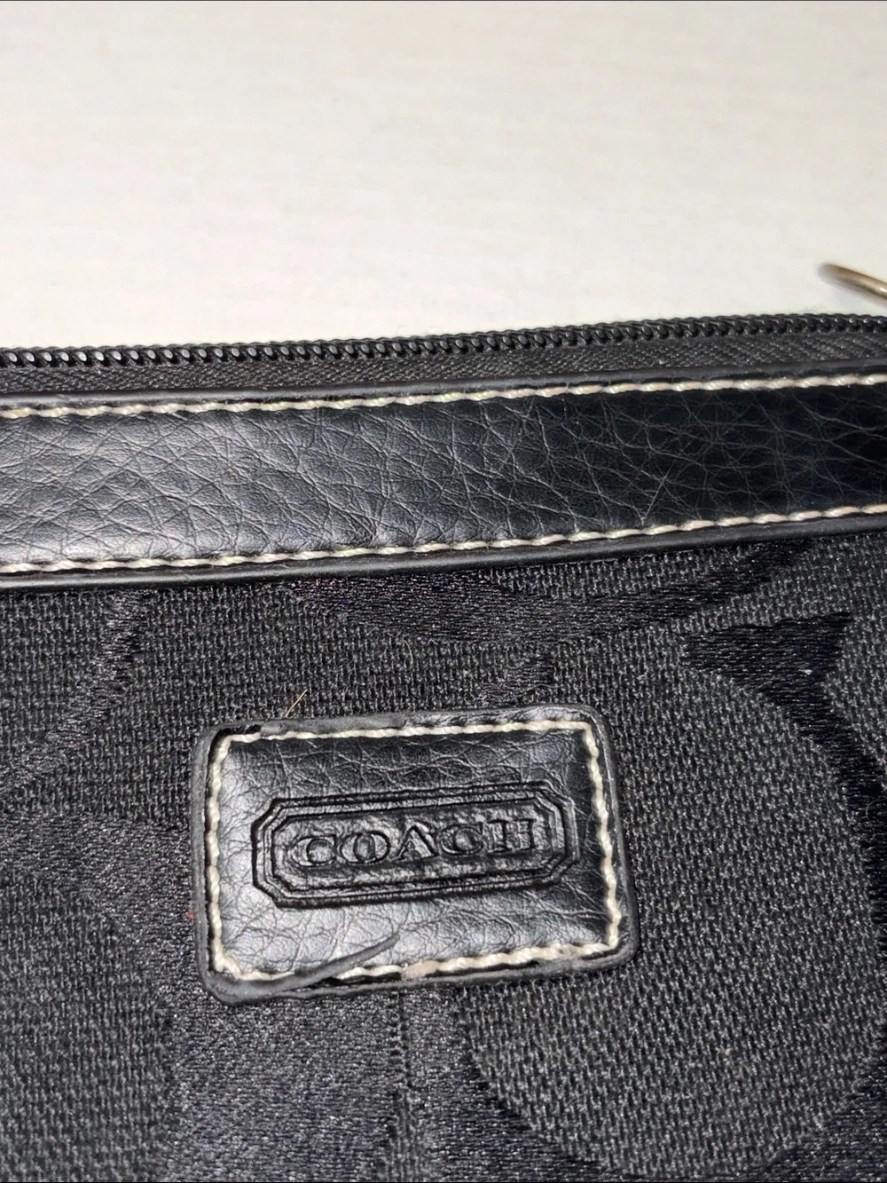 Coach Black Signature Wristlet with Leather Trim
